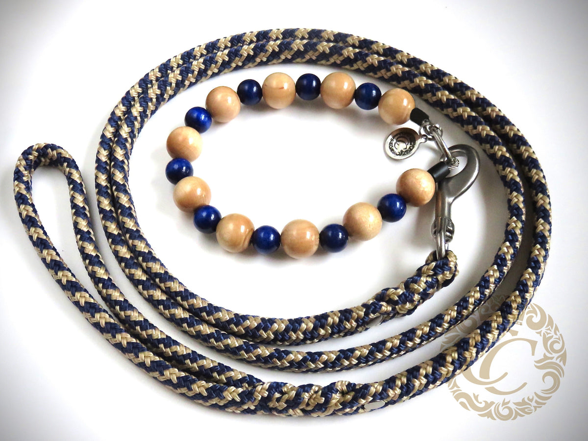 Dog leash for medium & large dogs Beige Blue |  collarcrafts | leash handmade | dogcollar | collar | hondenhalsband | hondenband | Kattenhalsband | bead dog collars | cat mood collar | beaded dog collar | beaded dog collars | wooden bead dog collars | alu max com dog collars | beaded collars for dogs | rainbow dog collars | collarcrafts
