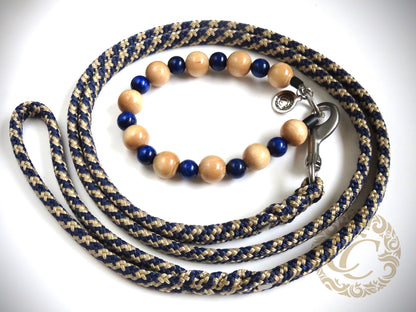 Dog leash for medium & large dogs Beige Blue |  collarcrafts | leash handmade | dogcollar | collar | hondenhalsband | hondenband | Kattenhalsband | bead dog collars | cat mood collar | beaded dog collar | beaded dog collars | wooden bead dog collars | alu max com dog collars | beaded collars for dogs | rainbow dog collars | collarcrafts