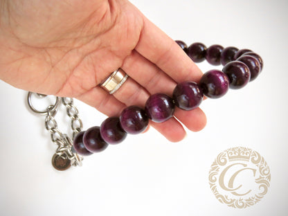 Handmade dog collar Aubergine Maxi | Dog Collars | jewelry dog Collars | CollarCrafts | dogcollar | collar | hondenhalsband | halsbanden en leibanden | halsbandset | unbreakable necklace for dog | chic dog collar | luxury dog collar | martingale dog collars | wooden beads dog collars | alu max com dog collars | beaded collars for dogs | purple dog collars