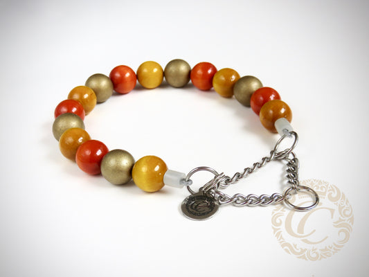 dogcollar | collar | Handmade dog collar "Gold Yellow Orange Maxi" | Dog Collars | CollarCrafts | hondenhalsband | bead dog collars | mood collar | beaded dog collar | beaded dog collars | wooden bead dog collars | alu max com dog collars | beaded collars for dogs | rainbow dog collars | collarcrafts