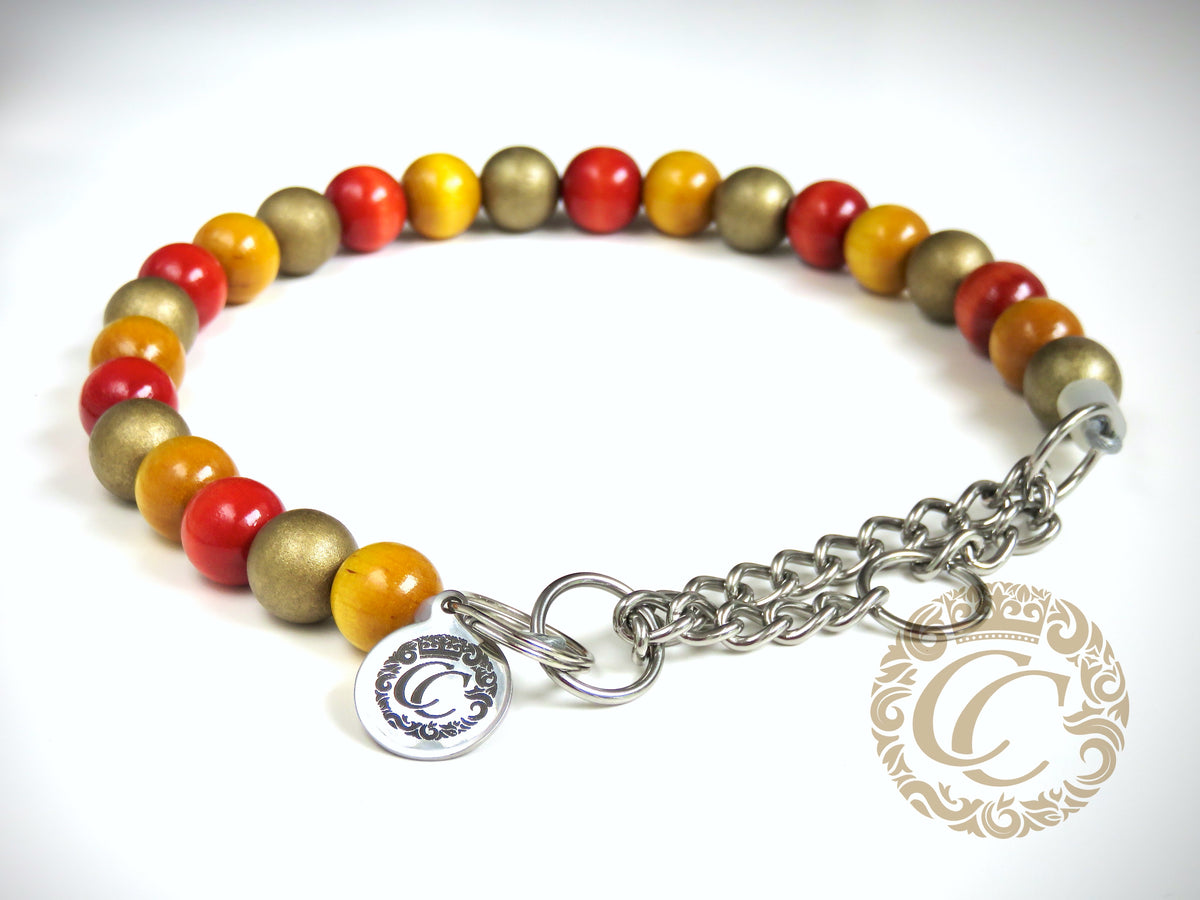 Dog collar Orange Yellow Gold Mini | dogcollar | collar | hondenband | Kattenhalsband | bead dog collars | cat mood collar | beaded dog collar | beaded dog collars | wooden bead dog collars | alu max com dog collars | beaded collars for dogs | rainbow dog collars