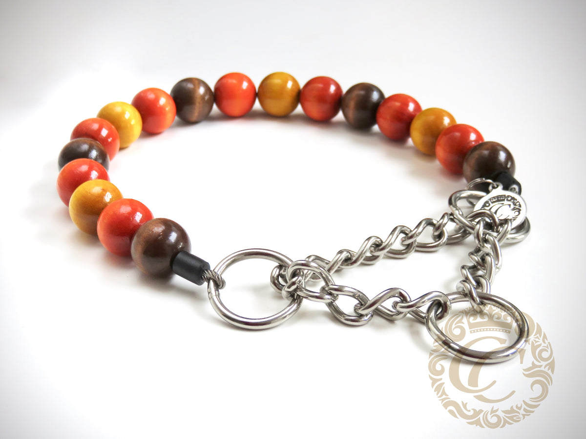 Dog collar Brown Orange Yellow | handmade dog collars | honden halsband | collarcrafts | collars & leashes | dogcollar | collar | hondenband | Kattenhalsband | bead dog collars | cat mood collar | beaded dog collar | beaded dog collars | wooden bead dog collars | alu max com dog collars | beaded collars for dogs | rainbow dog collars