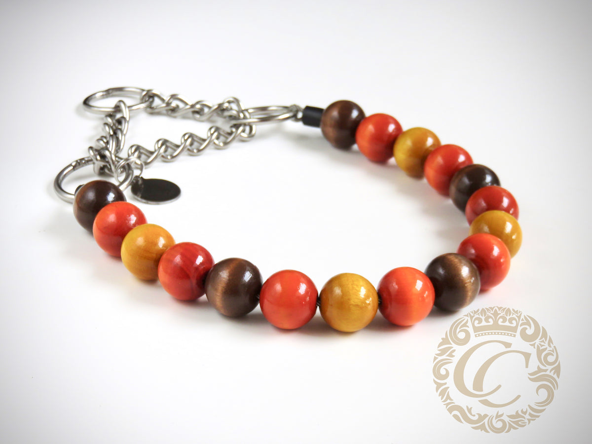 Dog collar Brown Orange Yellow | handmade dog collars | honden halsband | collarcrafts | collars & leashes | dogcollar | collar | hondenband | Kattenhalsband | bead dog collars | cat mood collar | beaded dog collar | beaded dog collars | wooden bead dog collars | alu max com dog collars | beaded collars for dogs | rainbow dog collars