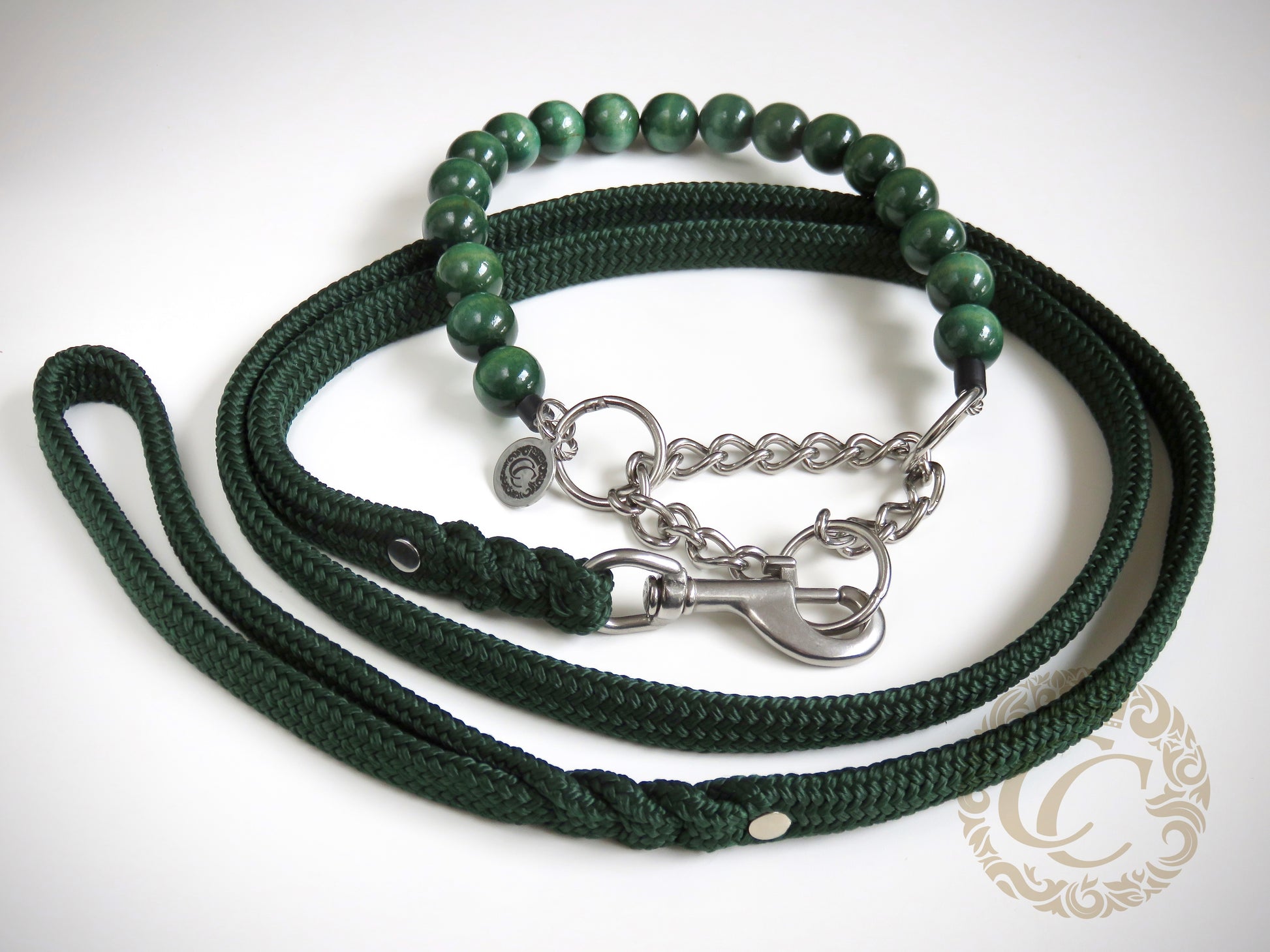 Dog Leash Emerald Green Durable Handmade Leash Large Dog Green Leash Washable Dog Lead CollarCrafts Collar Leash Set