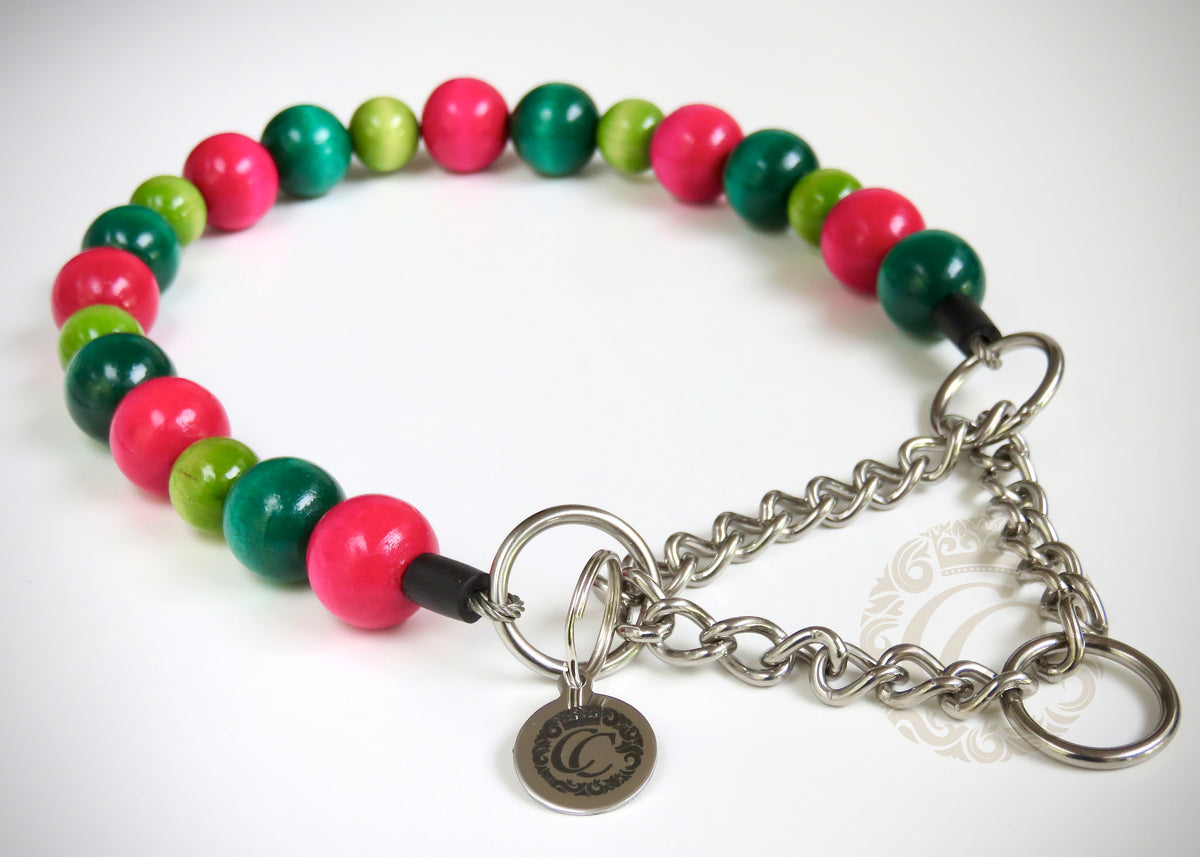 Dog collar Bright Summer | Green Fuchsia dog collar | Designer dog collars | honden halsband | CollarCrafts | collars & leashes | dogcollar | collar | Honden halsketting | Honden halsbanden | bead dog collars | Green Pink beads collar | unbreakable dog necklace collar | Martingale dog collars | wooden bead dog collars | alu max com dog collars | Handmade collars for dogs | Buckle dog collars