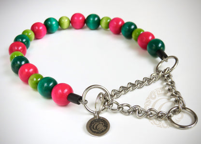 Dog collar Bright Summer | Green Fuchsia dog collar | Designer dog collars | honden halsband | CollarCrafts | collars & leashes | dogcollar | collar | Honden halsketting | Honden halsbanden | bead dog collars | Green Pink beads collar | unbreakable dog necklace collar | Martingale dog collars | wooden bead dog collars | alu max com dog collars | Handmade collars for dogs | Buckle dog collars