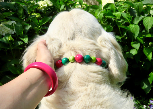 Dog collar Bright Summer | Green Fuchsia dog collar | Designer dog collars | honden halsband | CollarCrafts | collars & leashes | dogcollar | collar | Honden halsketting | Honden halsbanden | bead dog collars | Green Pink beads collar | unbreakable dog necklace collar | Martingale dog collars | wooden bead dog collars | alu max com dog collars | Handmade collars for dogs | beaded dog collars