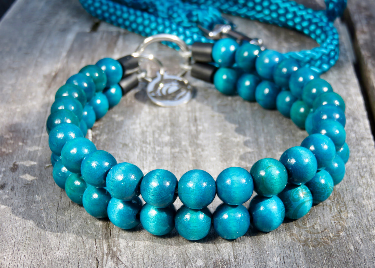Dog collar Double Aquamarine | Dog Collars | Cat Collars | CollarCrafts | dogcollar | collar | hondenband | Kattenhalsband | bead dog collars | cat mood collar | beaded dog collar | beaded dog collars | wooden bead dog collars | alu max com dog collars | beaded collars for dogs | rainbow dog collars