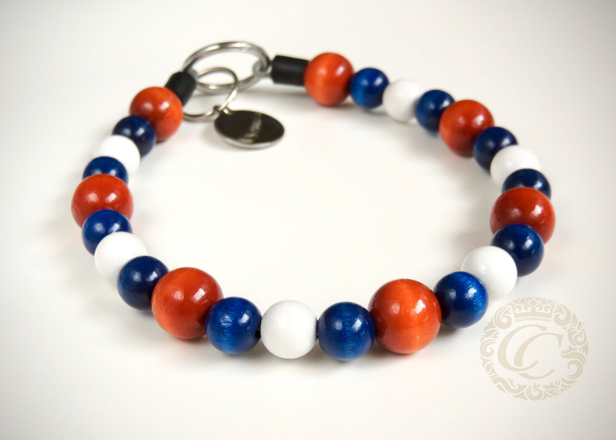 Dog collar Coast Guard | Dog collar orange blue white | beaded dog collar | Wooden beads dog collar | Unbreakable dog necklace | design dog collar | Buckle dog collar | Martingale dog collar | Luxury dog collar | Handmade dog collars | Marine dog collar | Summer dog collar  