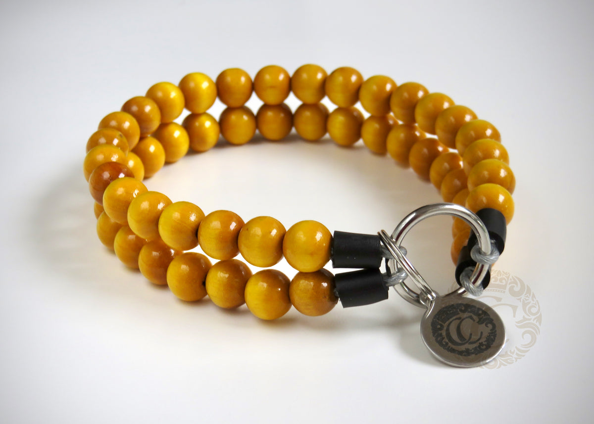 Handmade dog collar Double Sunny Yellow | Dog Collars | Cat Collars | CollarCrafts | dogcollar | collar | hondenhalsband | hondenband | Kattenhalsband | bead dog collars | cat mood collar | beaded dog collar | beaded dog collars | wooden bead dog collars | alu max com dog collars | beaded collars for dogs | rainbow dog collars | collarcrafts