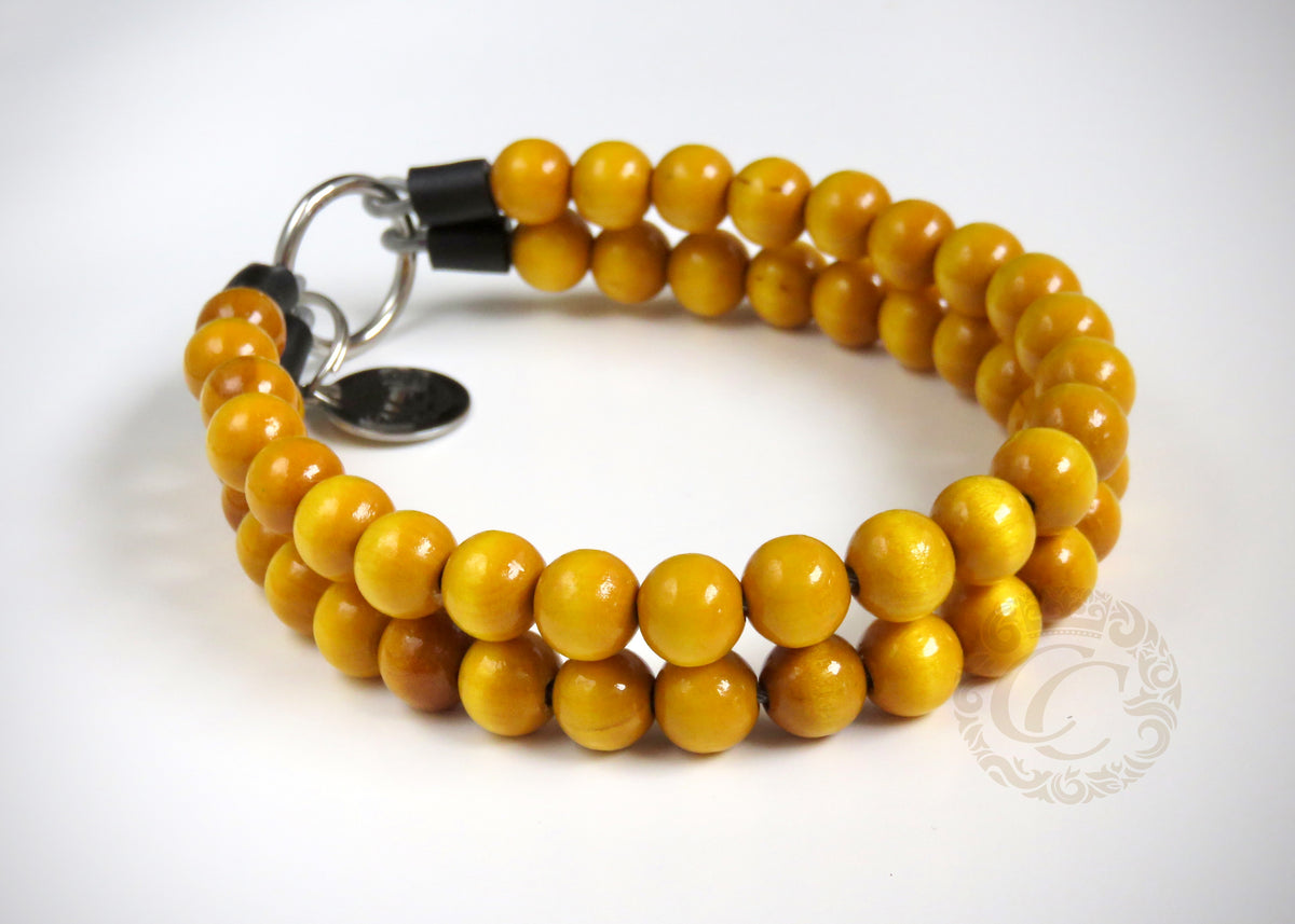 Handmade dog collar Double Sunny Yellow | Dog Collars | Cat Collars | CollarCrafts | dogcollar | collar | hondenhalsband | hondenband | Kattenhalsband | bead dog collars | cat mood collar | beaded dog collar | beaded dog collars | wooden bead dog collars | alu max com dog collars | beaded collars for dogs | rainbow dog collars | collarcrafts