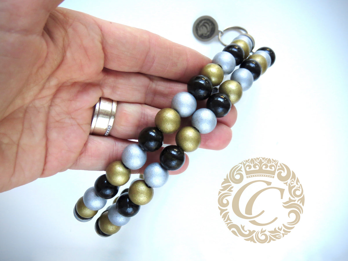 Dog collar Double Black Gold Silver | Handmade dog collars | Luxury dog collars | Custom made collars and leashes | Chic dog collars | Christmas dog collars | Beaded dog collars | Dog collars beads | Collars for dogs | Unbreakable dog necklace