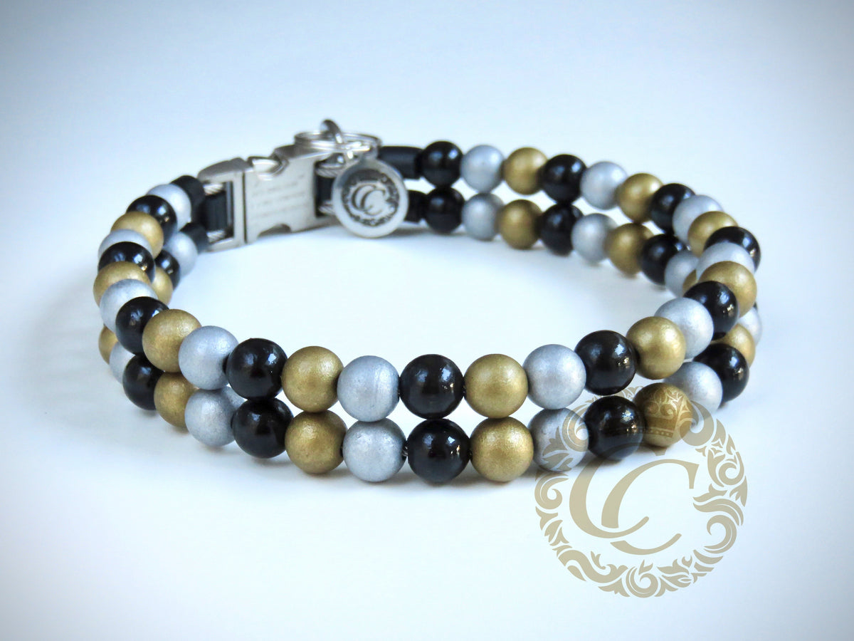 Dog collar Double Black Gold Silver | Handmade dog collars | Luxury dog collars | Custom made collars and leashes | Chic dog collars | Christmas dog collars | Beaded dog collars | Dog collars beads | Collars for dogs | Unbreakable dog necklace