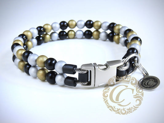 Dog collar Double Black Gold Silver | Handmade dog collars | Luxury dog collars | Custom made collars and leashes | Chic dog collars | Christmas dog collars | Beaded dog collars | Dog collars beads | Collars for dogs | Unbreakable dog necklace